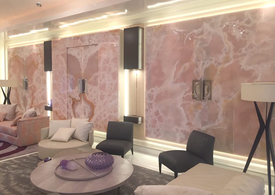 Sliding Marble Doors with Lighting Integration