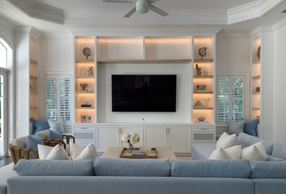 Elegant Living Room with Custom Wall Unit and Integrated TV